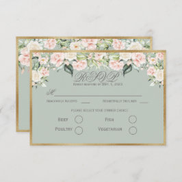 Cartão RSVP Elegante Floral Sage Green Dourado Script Weding R