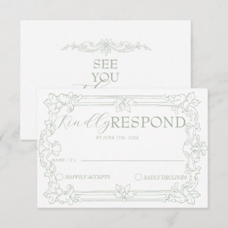 Cartão RSVP Elegante Floral Verde Salgueiro Casamento Retro Di