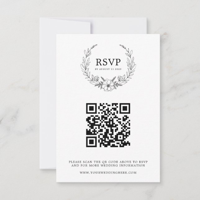 Cartão RSVP Elegante Floral Wreath Wedding (Frente)