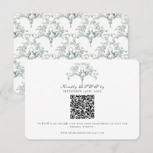 Cartão RSVP Elegante Floresta Verde Francês Toile Pombas Arte