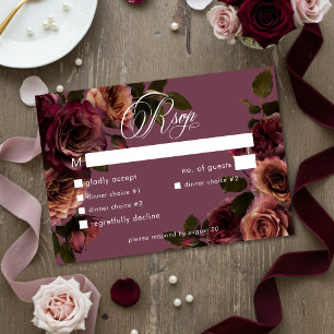 Cartão RSVP Elegante Jantar Floral Macio e Sombrio em Ferrugem