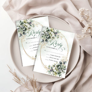 Cartão RSVP Elegante Jardim Boho Poeira Verde Eucalipto Casame