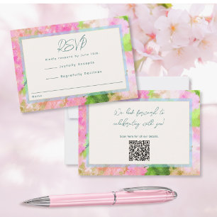 Cartão RSVP Elegante Jardim de Casamento com Hortênsias Rosa e
