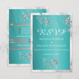 Cartão RSVP Elegante Joia de Rhinetsone Teal com Borda de Márm
