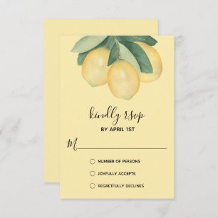 Cartão RSVP Elegante Lemon Watercolor