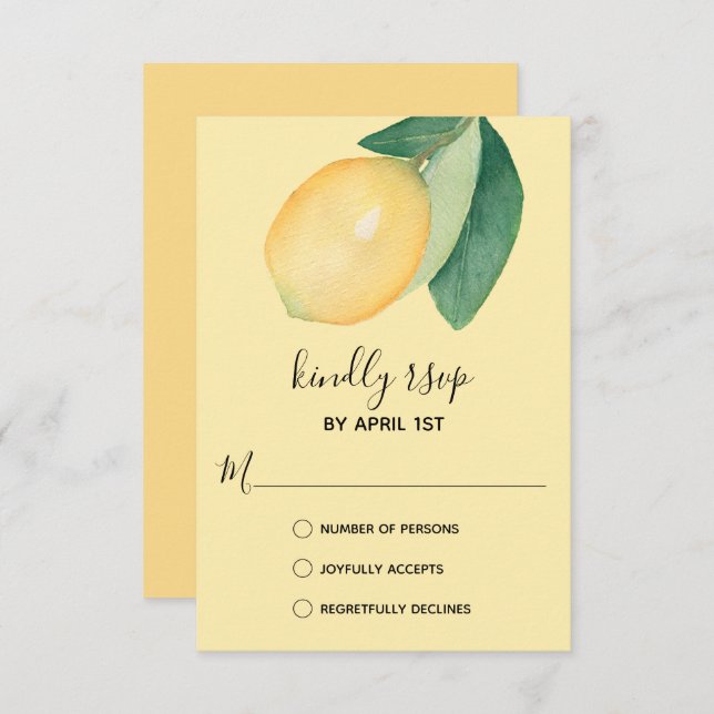 Cartão RSVP Elegante Lemon Watercolor (Frente/Verso)