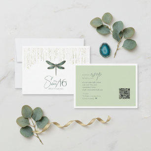 Cartão RSVP Elegante Libélula Sweet 16 Verde Sage ID1310