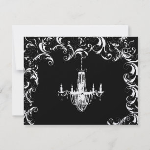 Cartão RSVP Elegante Lustre Preto Chandelier Casamento