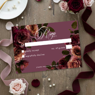 Cartão RSVP Elegante Mal-humorado Suave Ferrugem Burgundy Flor