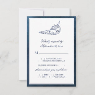 Cartão RSVP Elegante Marinho Clássico Seashell Beach Meal Choi