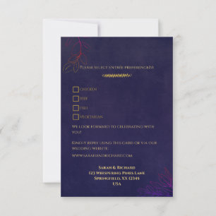 Cartão RSVP Elegante Marinho em Veludo com Acentos Dourados RS