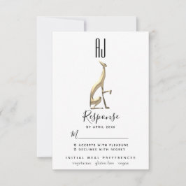 Cartão RSVP Elegante Minimalista Folha de Ouro Galgo Casamento