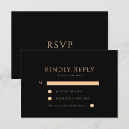 Cartão RSVP Elegante Minimalista Noiva Preta e Dourada Moderna