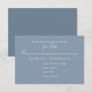 Cartão RSVP Elegante Moderno Simples Dusty Filigre Azul