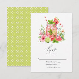 Cartão RSVP Elegante Mojito de Melancia Floral Casamento