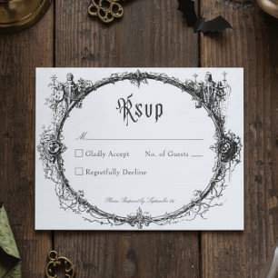 Cartão RSVP Elegante Moldura Preta de Toile Gótico Vintage Cas