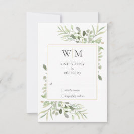 Cartão RSVP Elegante Monograma de Aguarela de Verdura Casament