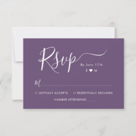 Cartão RSVP Elegante Monograma de Caligrafia Roxo Casamento RS