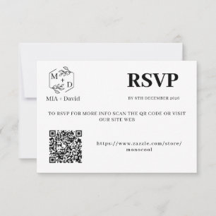 Cartão RSVP Elegante Monograma de Casamento em Código QR Preto