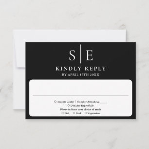 Cartão RSVP Elegante Monograma de Casamento em Preto e Branco