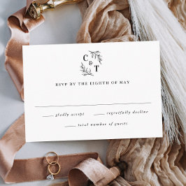 Cartão RSVP Elegante Monograma Greenery deixa casamento