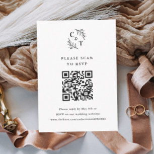 Cartão RSVP Elegante Monograma Greenery Deixa Código QR Casado