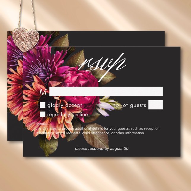 Cartão RSVP Elegante Moody Vibrant Sunset Floral No Janta (Elegant Moody Vibrant Sunset Floral No Dinner RSVP Card)
