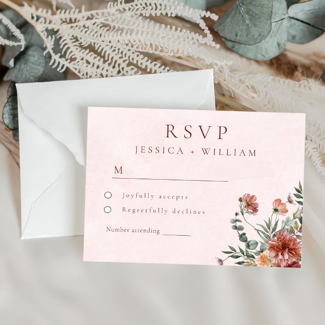 Cartão RSVP Elegante no Casamento dos Toninhos Rosa de outono (Criador carregado)