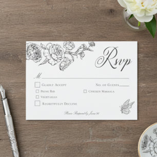 Cartão RSVP Elegante Noiva com Chinoiserie Preta e Brasão de A