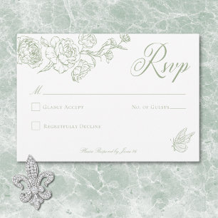 Cartão RSVP Elegante Noiva com Crista e Pássaro em Chinoiserie