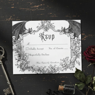 Cartão RSVP Elegante Noiva de Casamento Preto Gótico Vintage c