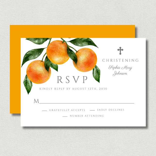 Cartão RSVP Elegante Orange Girl Christening (Elegant Oranges Girl Christening RSVP Card)