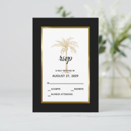 Cartão RSVP Elegante Palmeira Dourada Casamento Moderno