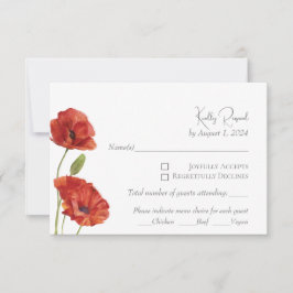 Cartão RSVP Elegante Papoula Vermelha Flores Aquarela Casament