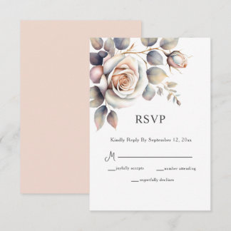 Cartão RSVP Elegante Peach Ivory Floral Casamento outono