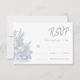 Cartão RSVP Elegante Pó Azul Floral Borda Casamento