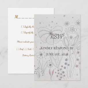 Cartão RSVP Elegante Pó Rosa Cinza Floral Casamento