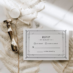 Cartão RSVP Elegante Preto e Branco Casamento Formal Atempor
