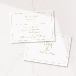 Cartão RSVP Elegante Quadro Duplo Verde Cítrico de Casamento R