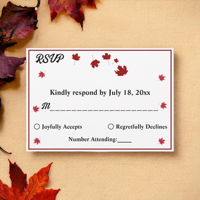Cartão RSVP Elegante queda rustica deixa Casamento outono româ (Criador carregado)