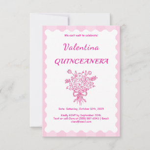 Cartão RSVP Elegante Quinceañera Buquê Floral   Rosa e Branco