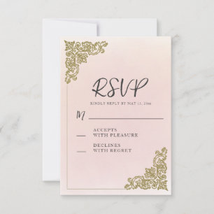 Cartão RSVP Elegante Rosa Bege Dourado Romântico