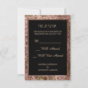 Cartão RSVP Elegante Rosa Dourado Glitter Wedding R S.V.P.