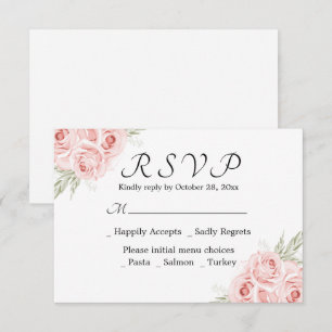 Cartão RSVP Elegante Rosa Floral Aquarela Casamento