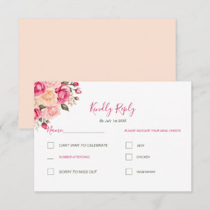 Cartão RSVP Elegante Rosa Fúcsia e Casamento de Rosa Marfim