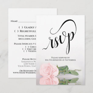 Cartão RSVP Elegante Rosa Rosa Bege de Haste Longa para Casame