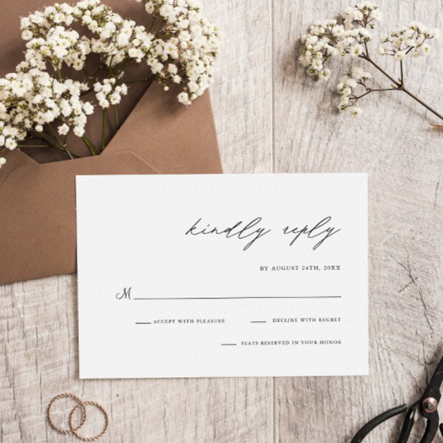 Cartão RSVP Elegante Roteiro Manuscrito Simples Casamento Mode (Criador carregado)