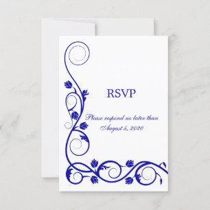 Cartão RSVP Elegante Royal Blue Swirls