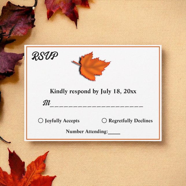 Cartão RSVP Elegante Rustic Autumn Deixa Casamento outono Chic (Criador carregado)