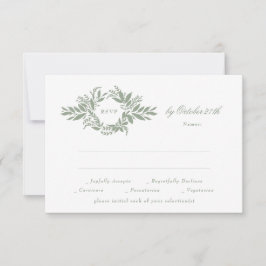 Cartão RSVP elegante sábio, coroa verde coroa, casamento cláss
